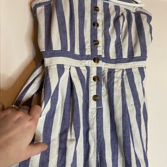 American Eagle Strapless Jumpsuit Blue White Striped Seersucker Tube Top Romper - Picture 12 of 14